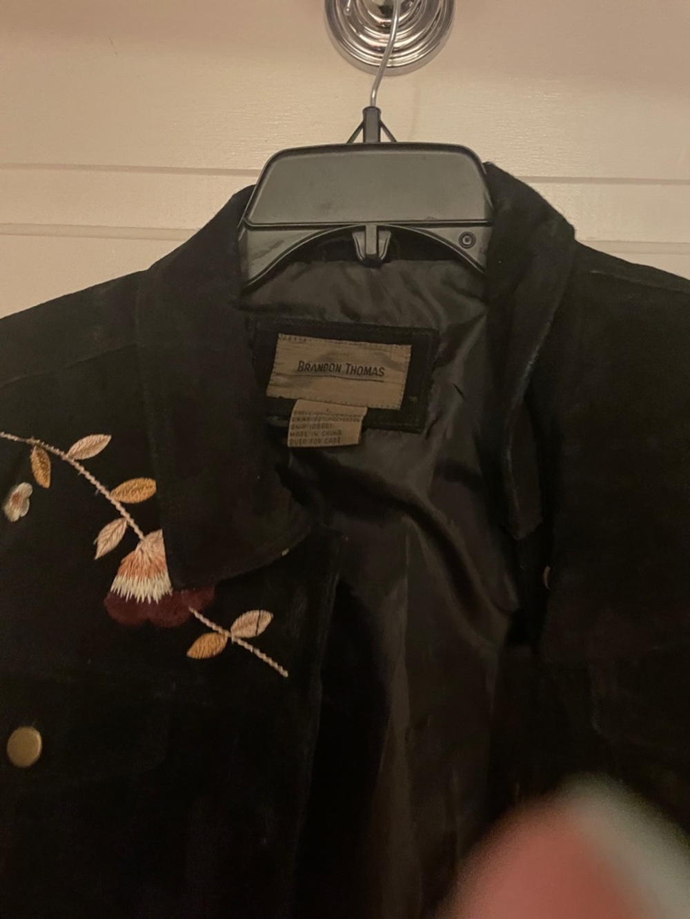 Brandon Thomas Black suede Jacket with Embroidered Floral Vine - Picture 3 of 8